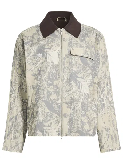 Adidas Originals Leaf Print Cotton Canvas Workwear Jacket In Neutral