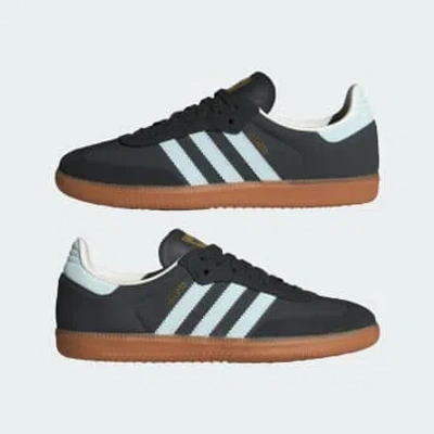 Adidas Originals Carbon And Almost Blue Chalk White Originals Samba Sneakers In Black