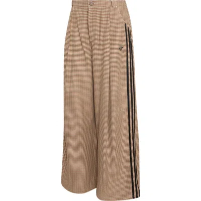 Adidas Originals Check Wide Leg Trousers In Neutral