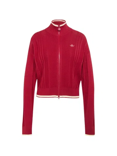 Adidas Originals Chevron-knit Cardigan In Red