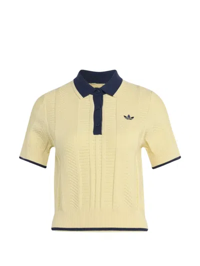Adidas Originals Chevron-knit Polo Shirt In Yellow