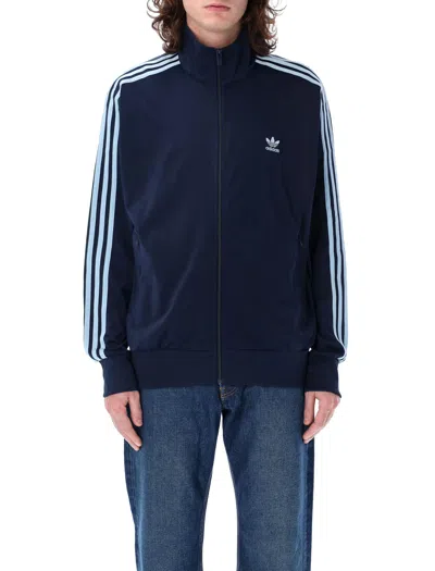 Adidas Originals Pop Trading Company Bauer Striped Logo-embroidered Jersey Half-zip Track Jacket In Blue