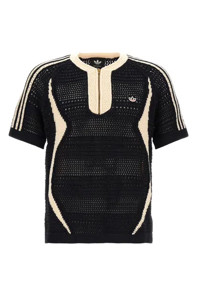 Adidas Originals Clot Short Sleeve Striped Knit Top In Black