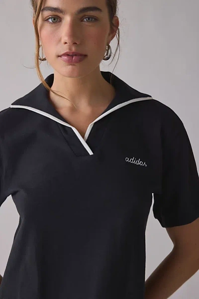 Adidas Originals Color Pop Short Sleeve Cropped Polo Shirt Top In Black, Women's At Urban Outfitters