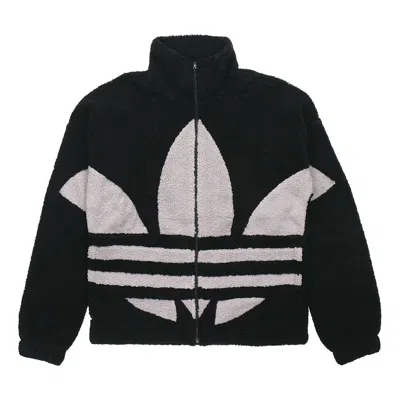 ADIDAS ORIGINALS ADIDAS ORIGINALS CONTRASTING COLORS LARGE LOGO PATTERN LAMB'S WOOL JACKET BLACK