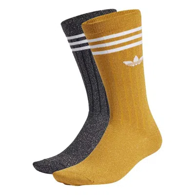 Adidas Originals Contrasting Colors Logo Sports Socks 2 Pairs Gray / Yellow