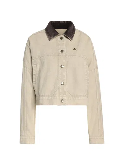 Adidas Originals Corduroy Collar Jacket In White