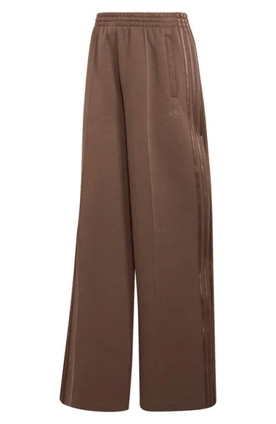 Adidas Originals Cotton Blend Scuba Knit Wide Leg Track Pants In Brown