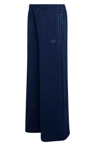 Adidas Originals Cotton Blend Scuba Knit Wide Leg Track Pants In Blue
