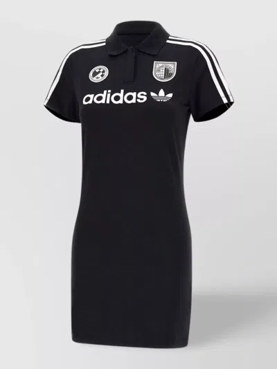 Adidas Originals Cotton Dress "football" With Striped Trim In Black