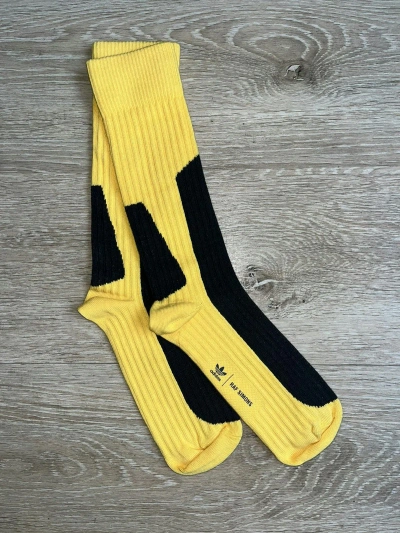 Pre-owned Adidas Originals Crazy Limited Raf Simons Adidas Collaboration Crew Socks In Yellow/black