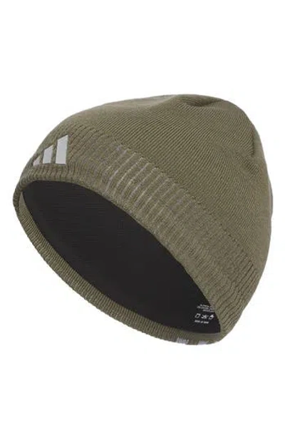 Adidas Originals Creator Three Stripe Beanie In Olive Green/grey/silver