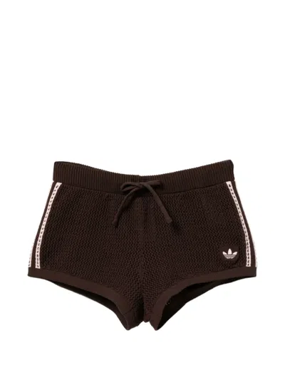 Adidas Originals Crochet Mini Shorts In Brown