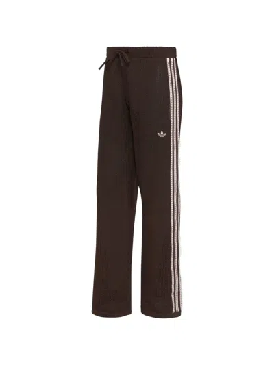 Adidas Originals Crochet-knit Side-stripe Trousers In Brown