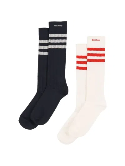 Adidas Originals Crochet-knit Striped Socks (set Of Two) In Blue
