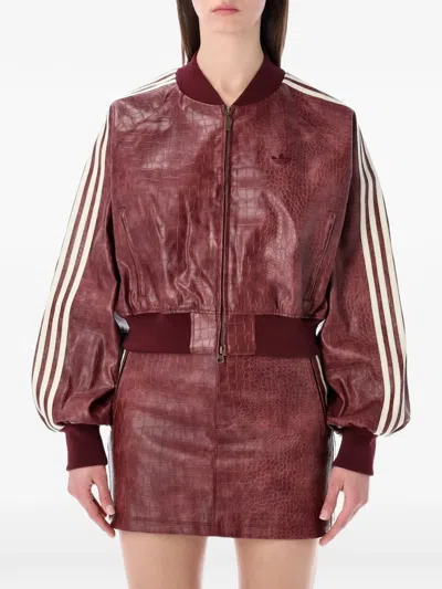 Adidas Originals Burgundy Faux Leather Cropped Bomber Jacket In Red