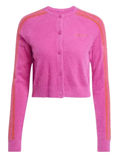 Adidas Originals Striped Cropped Crewneck Knitwear With Long Sleeves In Pink