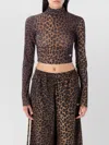 Adidas Originals Cropped Leopard Print Mock Neck T-shirt In Brown