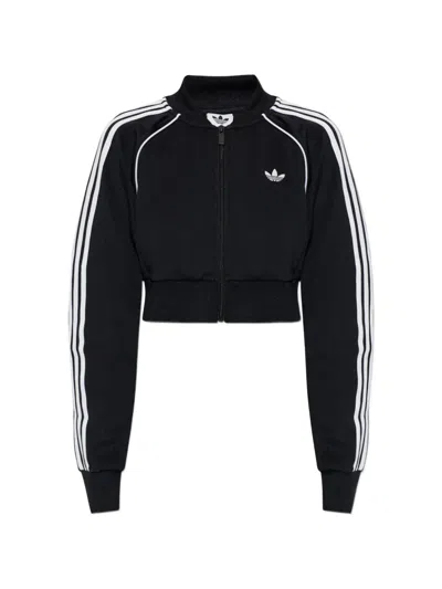 Adidas Originals Cropped Side-stripe Track Jacket In Black