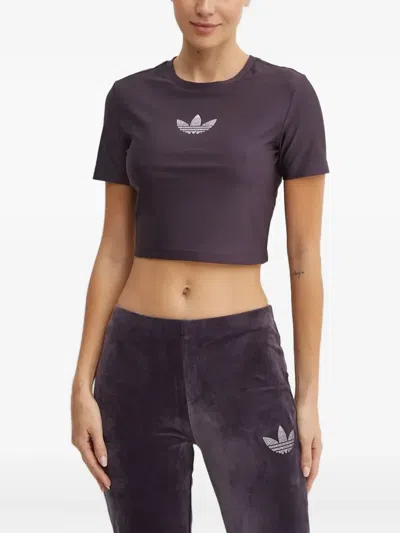 Adidas Originals Crystal-embellished Crop T-shit In Purple