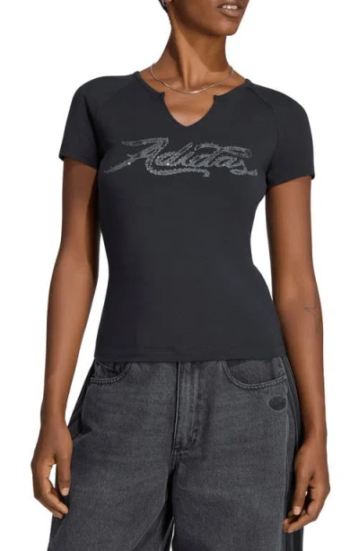 Adidas Originals Crystal Logo Graphic Slim T-shirt In Black