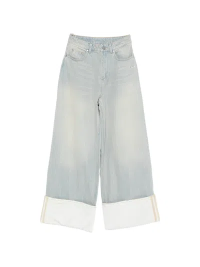 Adidas Originals Cuffed Light Denim Trousers In Gray