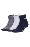 Adidas Originals Cushioned 3.0 3-pack Quarter Socks In Legend Ink Blue/ White/ Grey