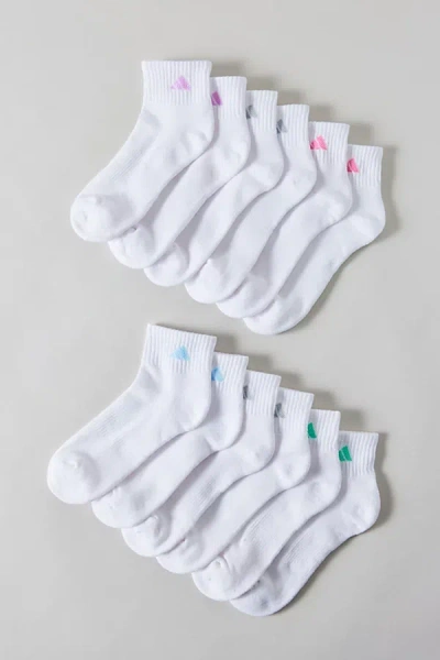 Adidas Originals Cushioned Quarter Crew Sock 6-pack In White Clear Sky Blue, Women's At Urban Outfitters