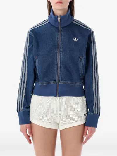 Adidas Originals Firebird Cropped Denim Track Top In Blue