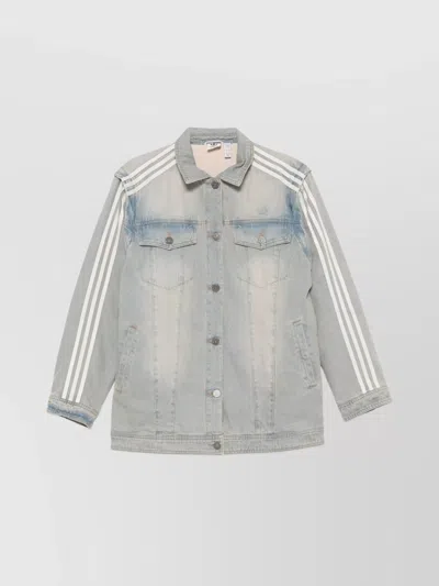Adidas Originals Denim Jacket Striped Sleeves In Metallic