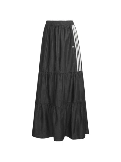 Adidas Originals Denim Maxi Skirt In Black