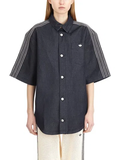 Adidas Originals Denim Short Sleeved Shirt In Blu