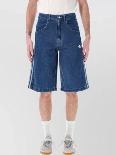 Adidas Originals Denim Shorts With Belt Loops And Side Stripes In Blue