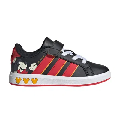 Pre-owned Adidas Originals Disney Mickey Mouse X Adidas Grand Court Little Kid 'core Black Pure Ruby' | Kid's Size 2.5