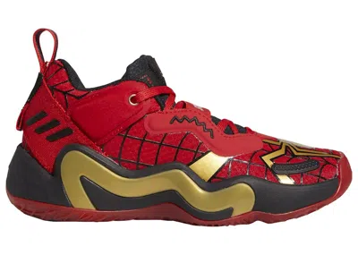 Pre-owned Adidas Originals D.o.n. Issue #3 Marvel Spiderman Sneakers In Vivid Red/gold Metallic/core Black
