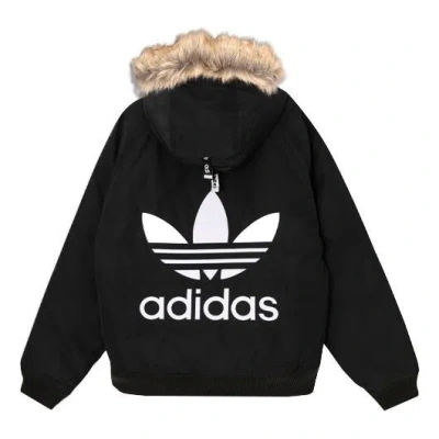 Adidas Originals Down Fur Bomber Back Logo Print Down Jacket Men Black