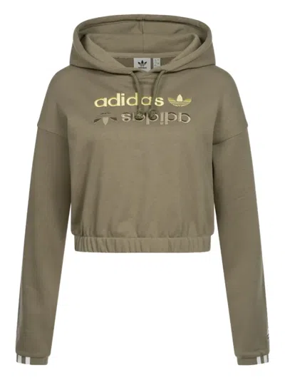 Adidas Originals Embroidered-logo Hoodie In Green