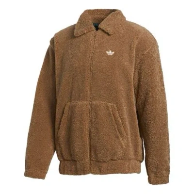 Adidas Originals Embroidered Logo Lapel Lamb's Wool Sports Jacket Yellow In Brown