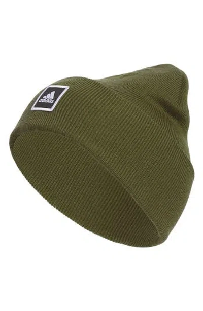 Adidas Originals Embroidered Logo Wide Cuff Beanie In Green