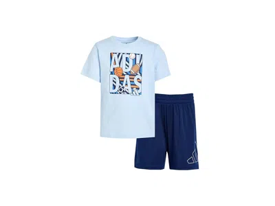 Adidas Originals Kids' Essential Cotton Graphic T-shirts Shorts Set (infant) Boy's Sets Light Blue : 3 Months, Cotton/polye