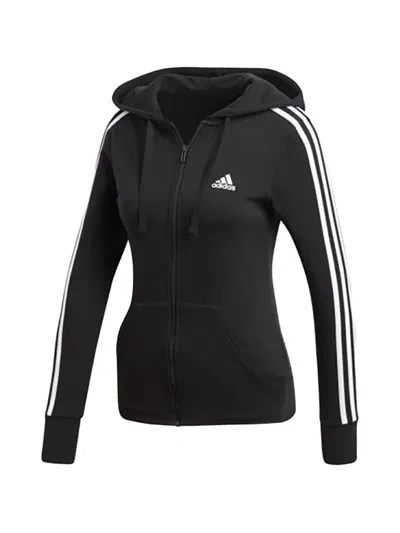Adidas Originals Essentials 3-stripe Zip-up Hoodie In Black