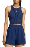 Adidas Originals Essentials Lifestyle Rib Crop Tank Top In Night Indigo
