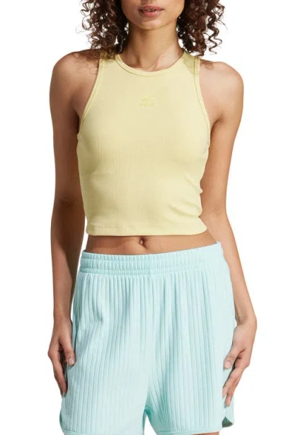 Adidas Originals Essentials Lifestyle Rib Crop Tank Top In Powder Yellow