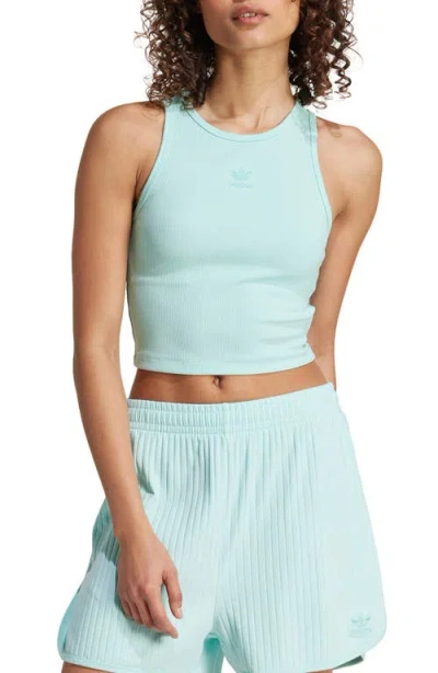 Adidas Originals Essentials Lifestyle Rib Crop Tank Top In Semi Flash Aqua