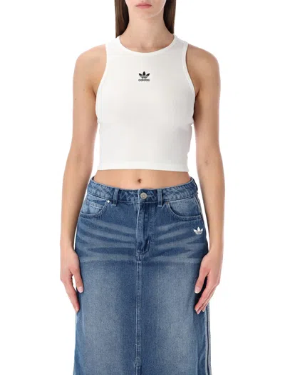 Adidas Originals Essential Ribbed Cropped Tank Top In White