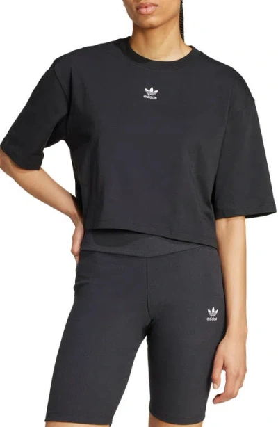 Adidas Originals Essentials Trefoil Logo Crop T-shirt In Black