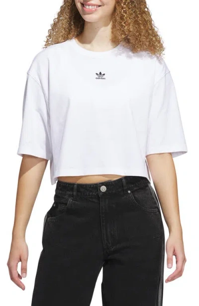 Adidas Originals Essentials Trefoil Logo Crop T-shirt In White