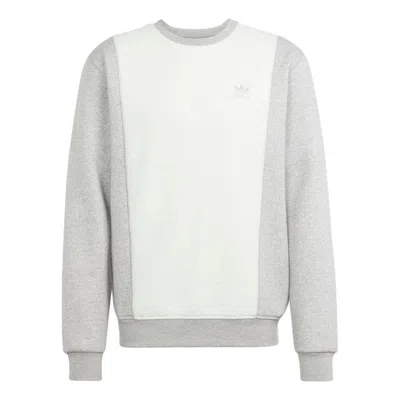 Adidas Originals Essentials+ Trefoil Reverse Material Crewneck Sweatshirt 'medium Grey Heather' In Gray