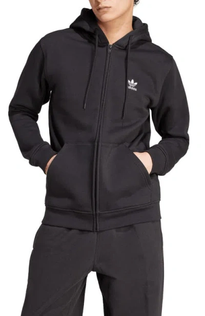 Adidas Originals Essentials Trefoil Zip Hoodie In Black