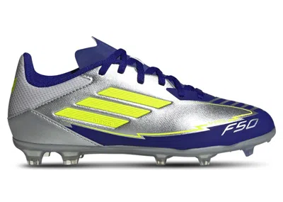 Pre-owned Adidas Originals F50 League Fg/mg Messi Player Pack 1 (kids) Sneakers In Silver Metallic/solar Yellow/lucid Blue